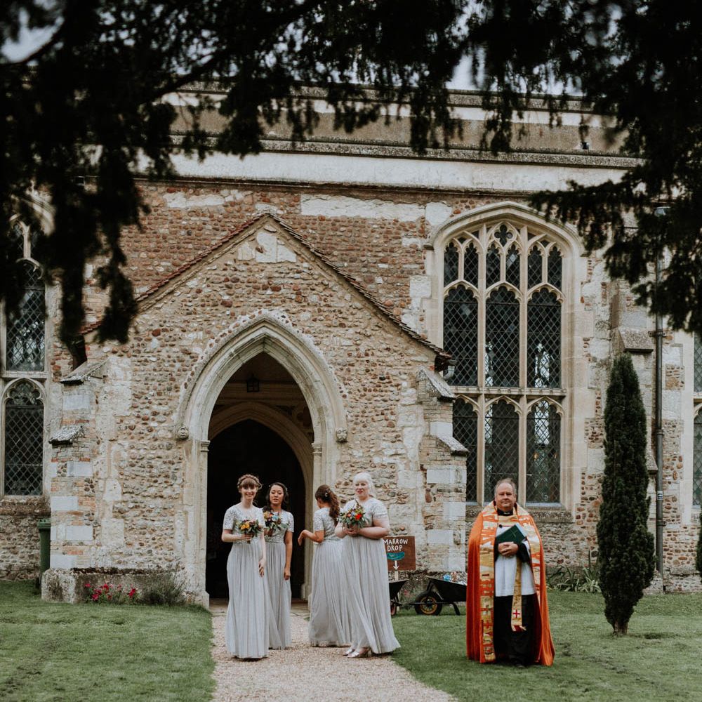 Church Wedding Ceremony | Bridesmaids in Sequin ASOS Dresses | Colourful DIY Barn Wedding at The Manor Barn, Cambridge | Meghan Lorna Photography