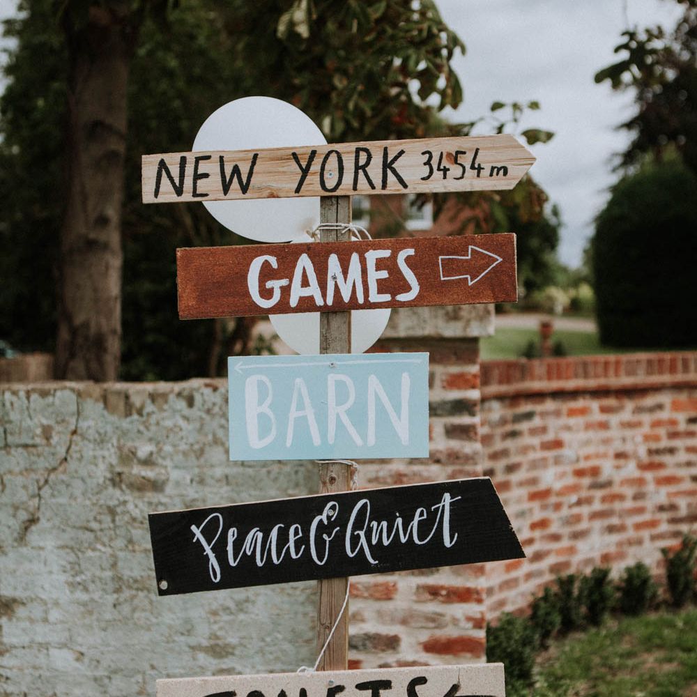 Direction Wedding Sign | Colourful DIY Barn Wedding at The Manor Barn, Cambridge | Meghan Lorna Photography