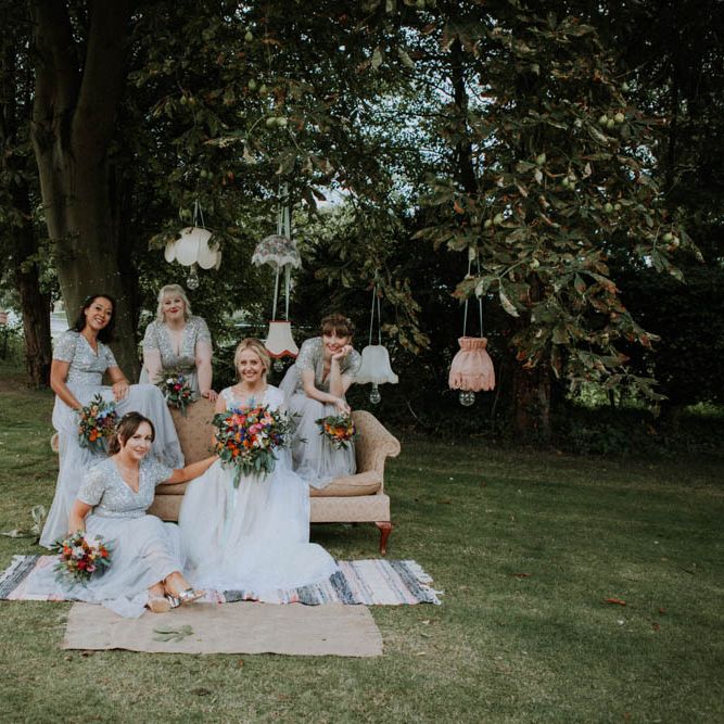 Vintage Chandeliers & Sofas Wedding Decor | Bridesmaids in ASOS Dresses | Colourful DIY Barn Wedding at The Manor Barn, Cambridge | Meghan Lorna Photography