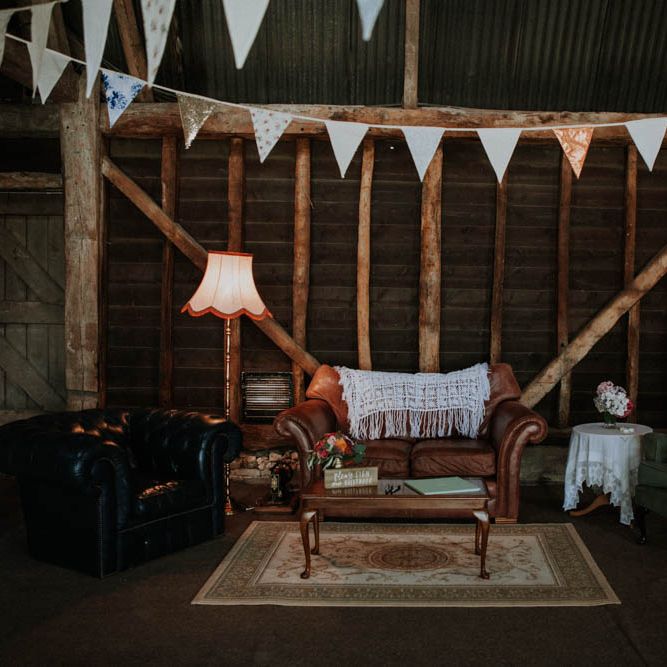 Vintage Sofas & Bunting | Wedding Decor | Colourful DIY Barn Wedding at The Manor Barn, Cambridge | Meghan Lorna Photography