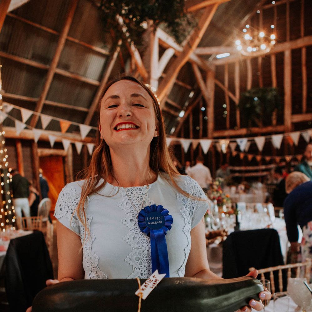 Prize Marrow Competition | Colourful DIY Barn Wedding at The Manor Barn, Cambridge | Meghan Lorna Photography