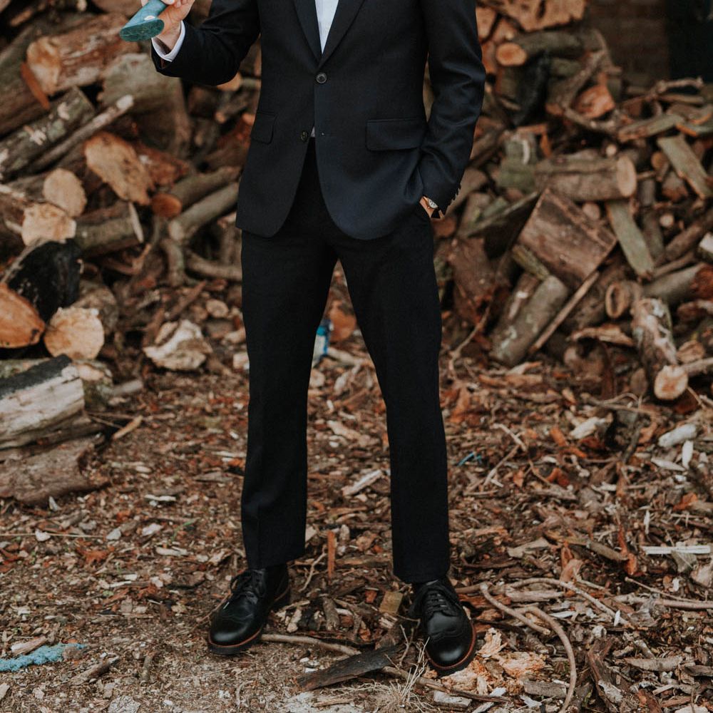 Groom in Black Suit & Liberty Print Bow Tie | Colourful DIY Barn Wedding at The Manor Barn, Cambridge | Meghan Lorna Photography