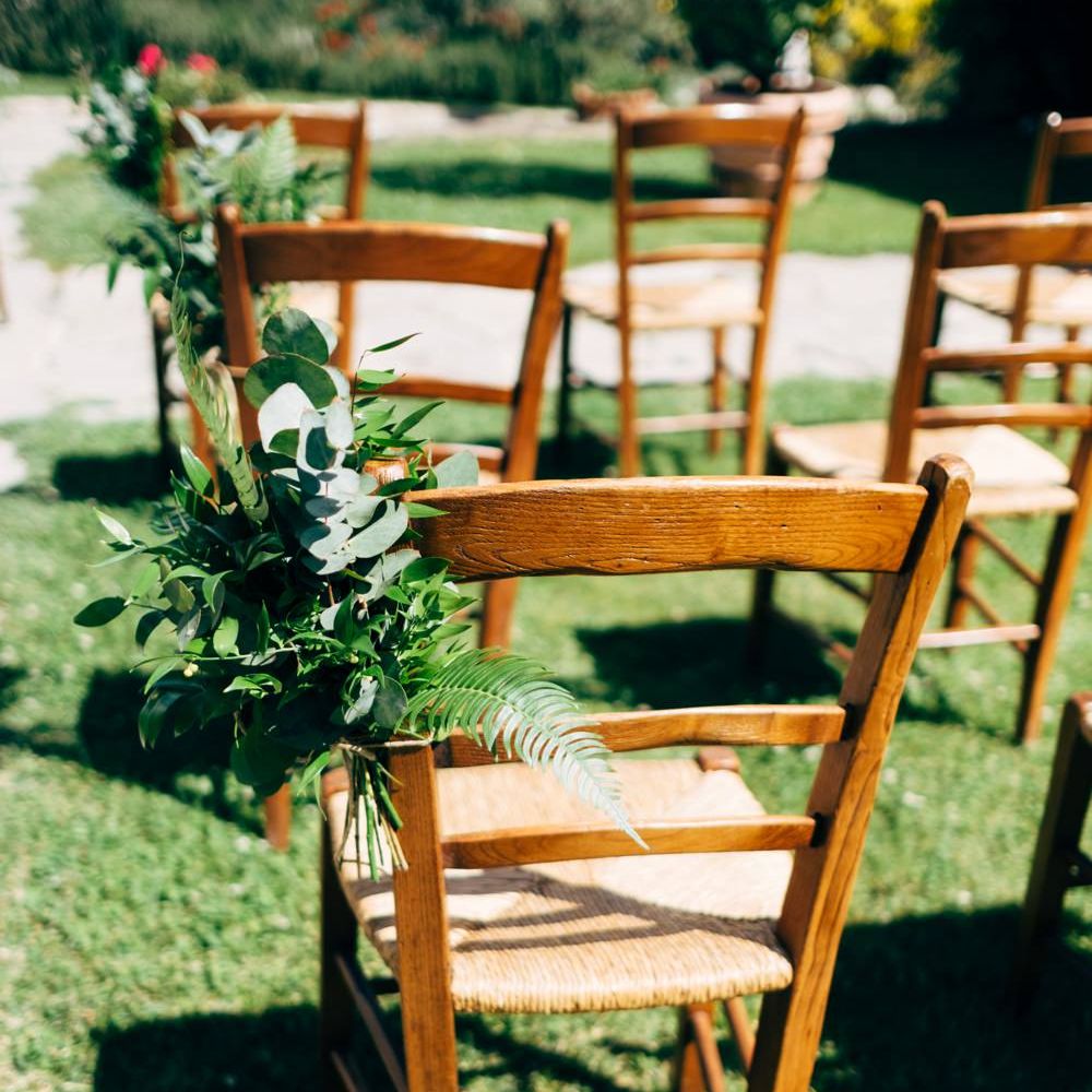 Aisle Chair Back Decor | Outdoor Intimate Wedding at Casa Cornacchi in Tuscany, Italy | Dale Weeks Photography