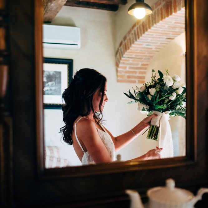 Bride in Sarah Seven Dress | Outdoor Intimate Wedding at Casa Cornacchi in Tuscany, Italy | Dale Weeks Photography