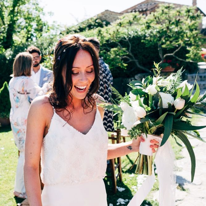 Bride in Sarah Seven Wedding Dress | Outdoor Intimate Wedding at Casa Cornacchi in Tuscany, Italy | Dale Weeks Photography
