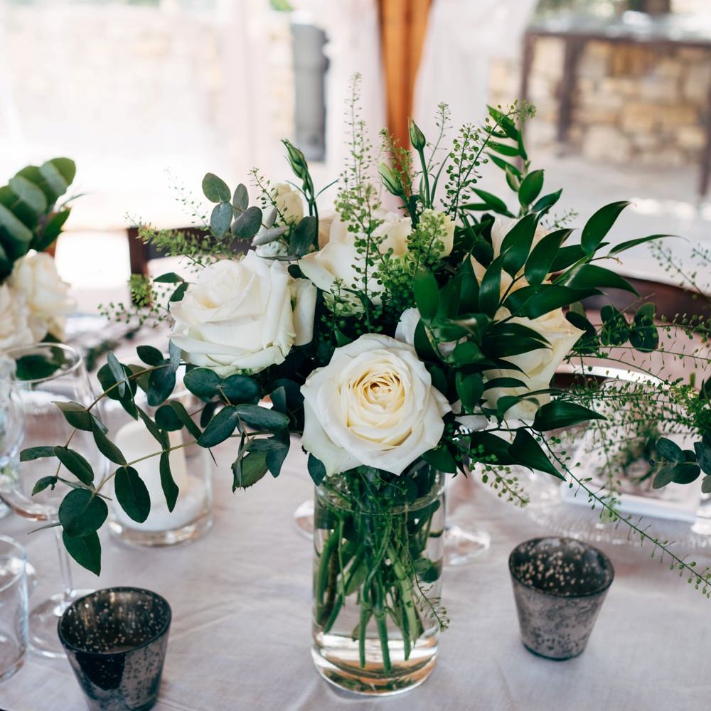 White Floral Centrepiece | Outdoor Intimate Wedding at Casa Cornacchi in Tuscany, Italy | Dale Weeks Photography