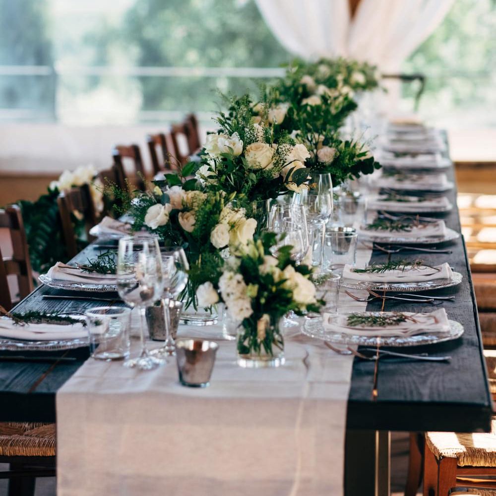 Table Scape | White Floral Centrepieces | Outdoor Intimate Wedding at Casa Cornacchi in Tuscany, Italy | Dale Weeks Photography