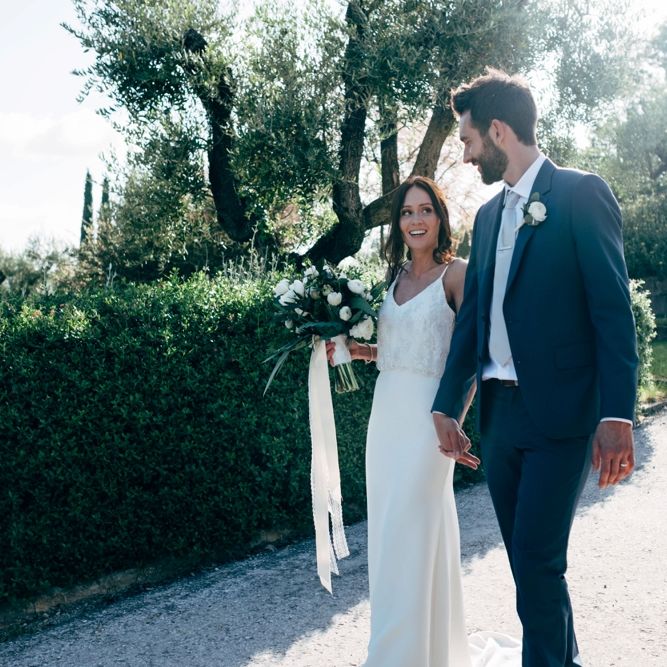 Bride in Sarah Seven Wedding Dress | Groom in Navy Paul Smith Suit | Outdoor Intimate Wedding at Casa Cornacchi in Tuscany, Italy | Dale Weeks Photography