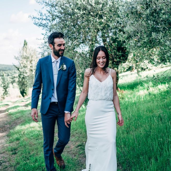 Bride in Sarah Seven Wedding Dress | Groom in Navy Paul Smith Suit | Outdoor Intimate Wedding at Casa Cornacchi in Tuscany, Italy | Dale Weeks Photography