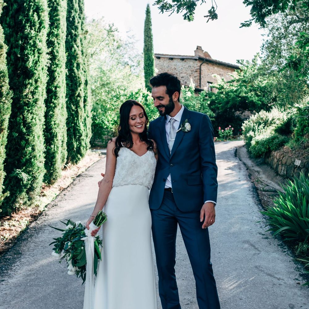 Bride in Sarah Seven Wedding Dress | Groom in Navy Paul Smith Suit | Outdoor Intimate Wedding at Casa Cornacchi in Tuscany, Italy | Dale Weeks Photography