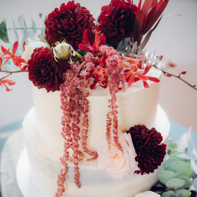Wedding Cake Topped with Flowers