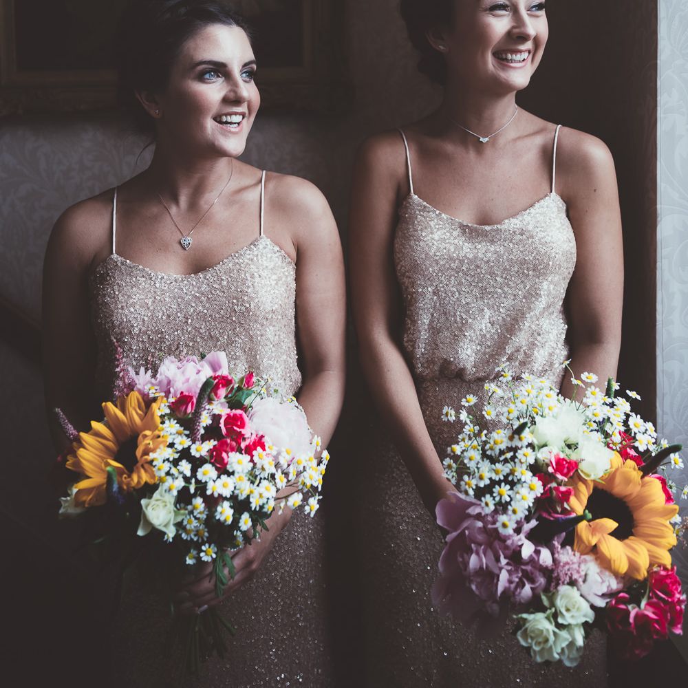 Bridesmaids in Gold Sequin Sorella Vita Bridesmaid Gowns
