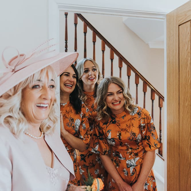 Orange Floral Bridesmaids Dresses
