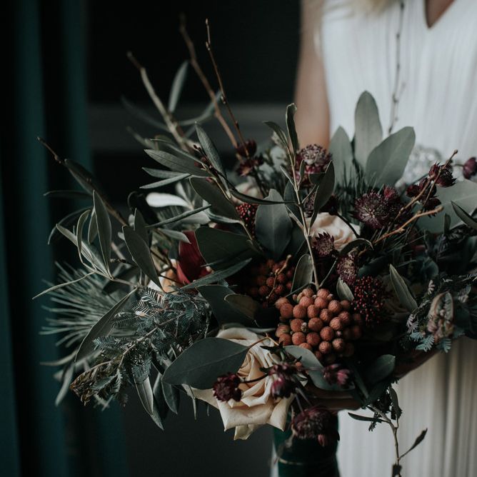 Winter Wedding Bouquet With Berries & Foliage