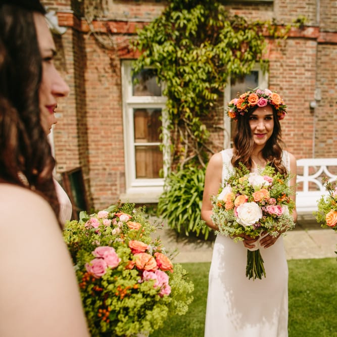 Bride In Brightly Coloured Flower Crown
