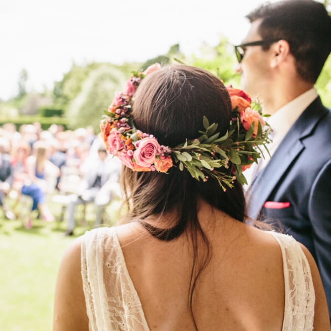 Bride In Brightly Coloured Floral Crown