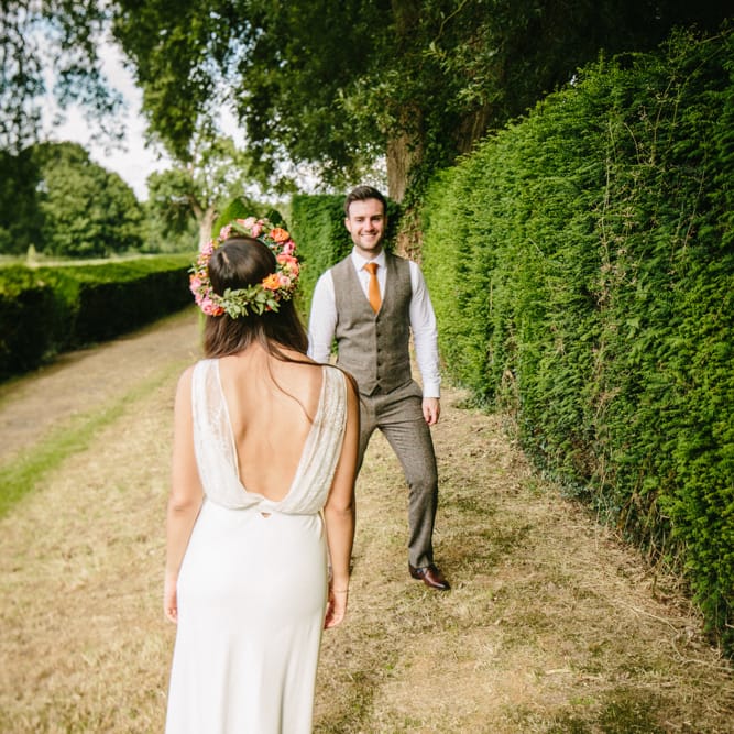 Bride In Backless Wedding Dress