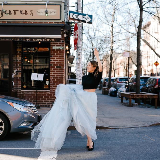 Intimate Elopement In New York City With Bride In Black Sweater And Blue Tulle Skirt And A Ponytail With Images From Forester Fotografos