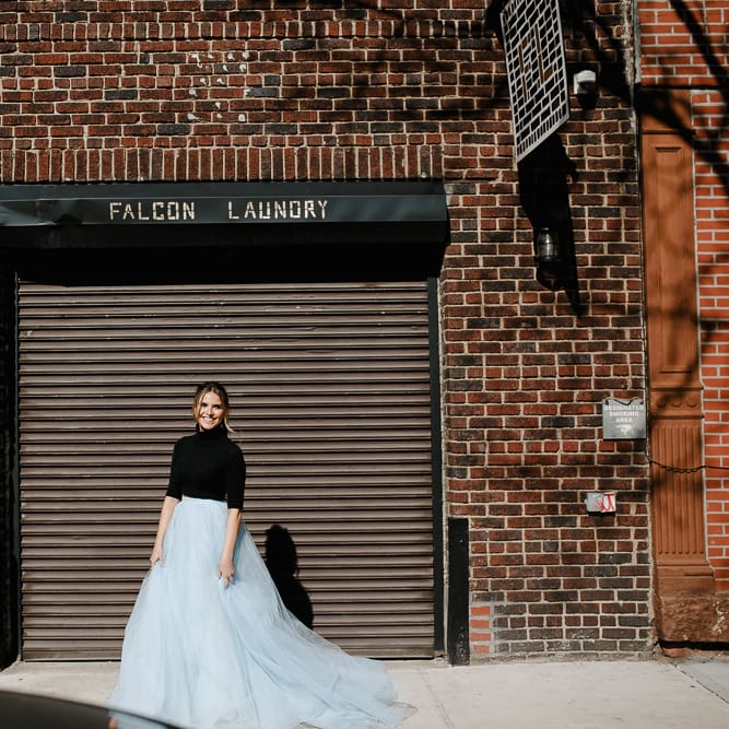 Intimate Elopement In New York City With Bride In Black Sweater And Blue Tulle Skirt And A Ponytail With Images From Forester Fotografos