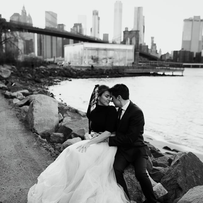 Intimate Elopement In New York City With Bride In Black Sweater And Blue Tulle Skirt And A Ponytail With Images From Forester Fotografos
