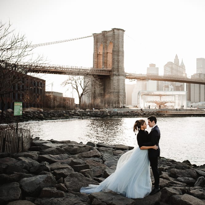 Intimate Elopement In New York City With Bride In Black Sweater And Blue Tulle Skirt And A Ponytail With Images From Forester Fotografos