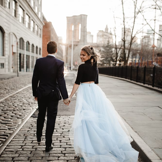 Intimate Elopement In New York City With Bride In Black Sweater And Blue Tulle Skirt And A Ponytail With Images From Forester Fotografos