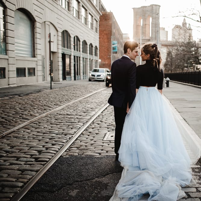 Intimate Elopement In New York City With Bride In Black Sweater And Blue Tulle Skirt And A Ponytail With Images From Forester Fotografos