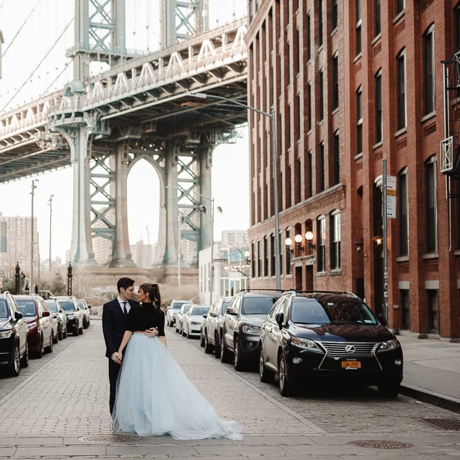 Intimate Elopement In New York City With Bride In Black Sweater And Blue Tulle Skirt And A Ponytail With Images From Forester Fotografos