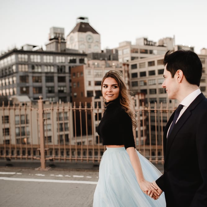 Intimate Elopement In New York City With Bride In Black Sweater And Blue Tulle Skirt And A Ponytail With Images From Forester Fotografos