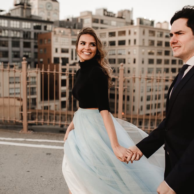Intimate Elopement In New York City With Bride In Black Sweater And Blue Tulle Skirt And A Ponytail With Images From Forester Fotografos