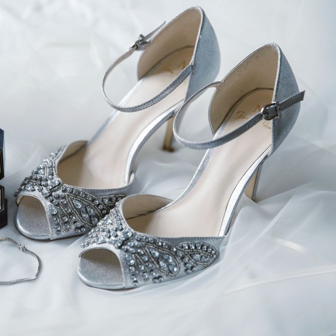 Jenny Packham Embellished Silver Wedding Shoes | Natalie J Weddings