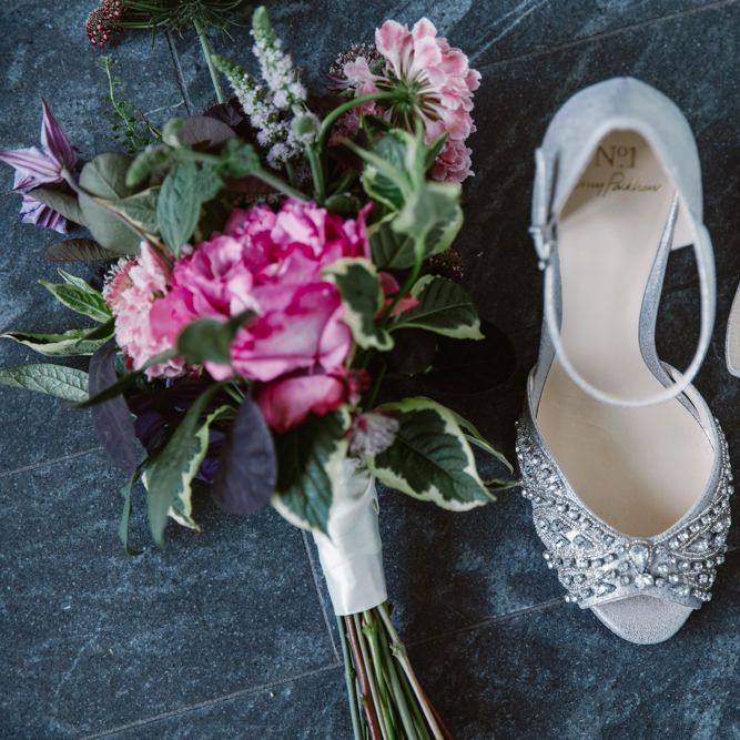 Jenny Packham Embellished Silver Wedding Shoes | Natalie J Weddings