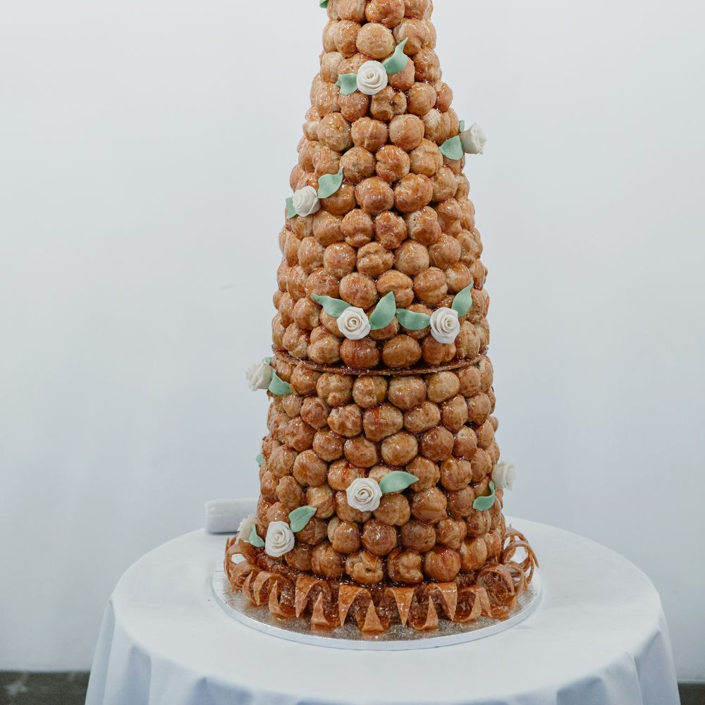Croque en Bouche Wedding Cake | Alva Studios, London Wedding Reception | Natalie J Weddings