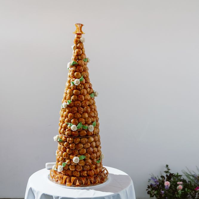Croque en Bouche Wedding Cake | Alva Studios, London Wedding Reception | Natalie J Weddings