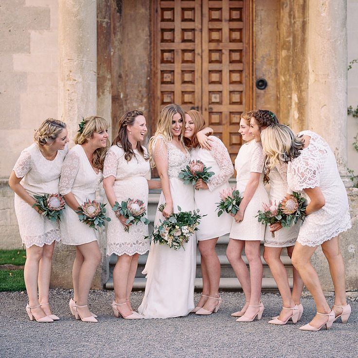 #crowedding Bridesmaids in white high street dresses