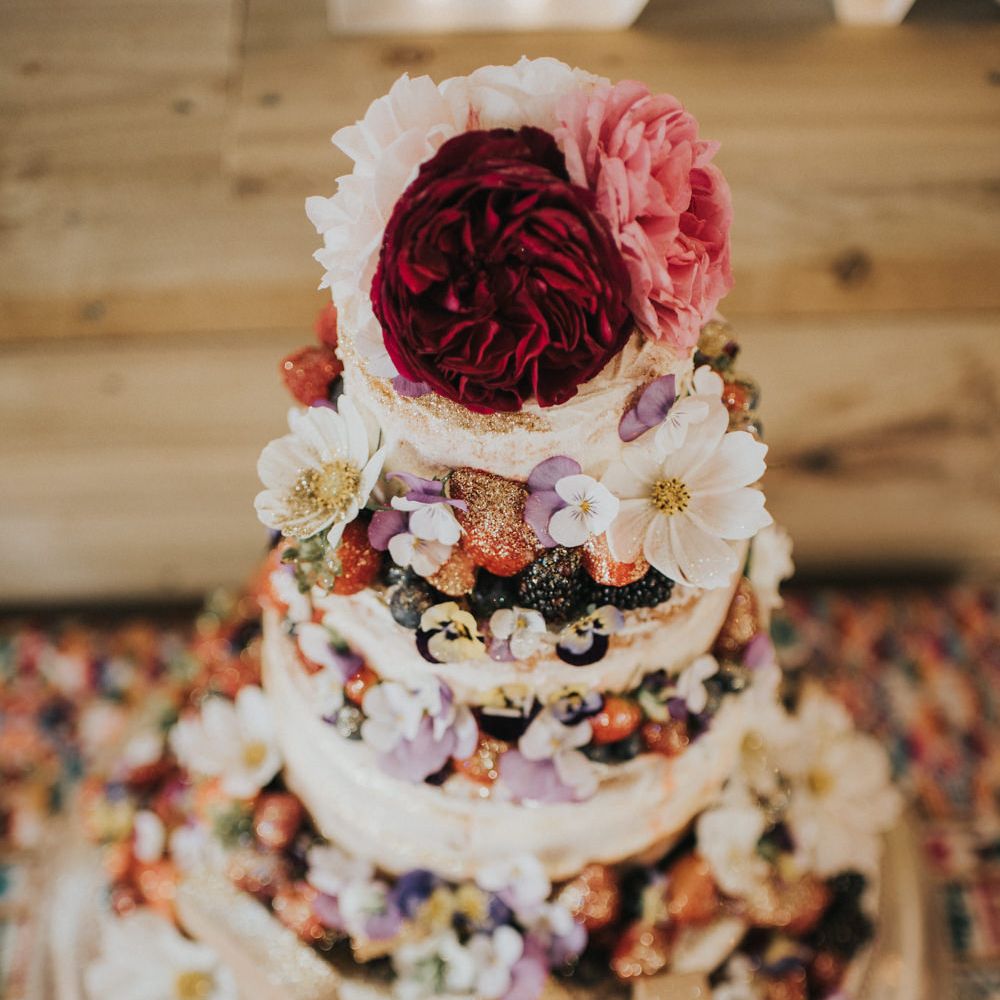 Semi Naked Cake Laden with Fruits & Flowers