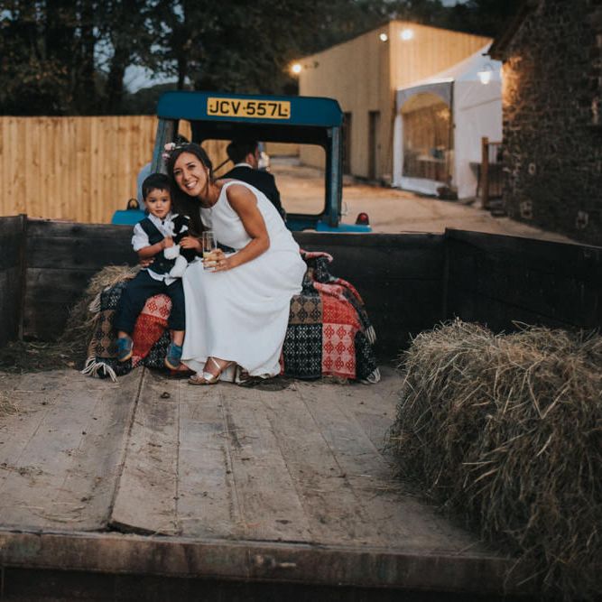 Bride & Page Boy on a Tractor