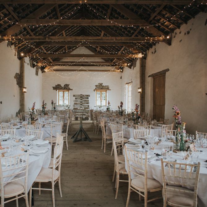 Elegant Rustic Barn Reception with Fairylights