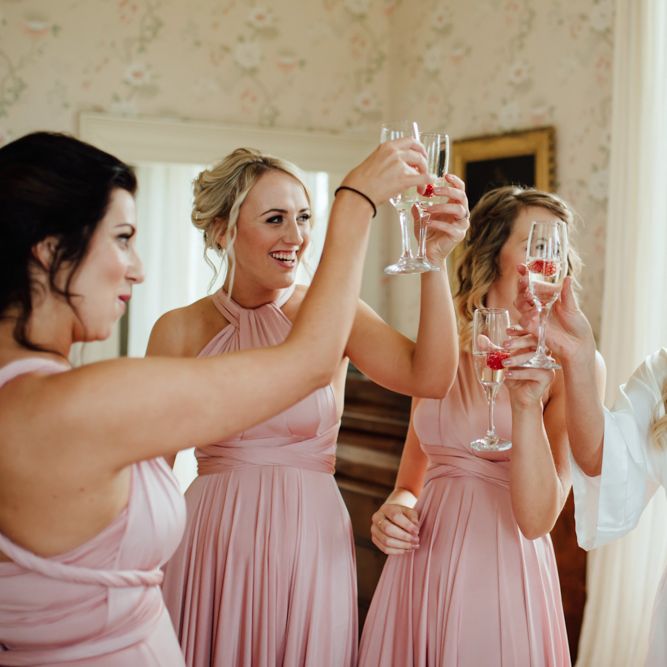 Getting Ready | Bride & Bridesmaids in Pink Twobirds Dresses | The Lou's Photography