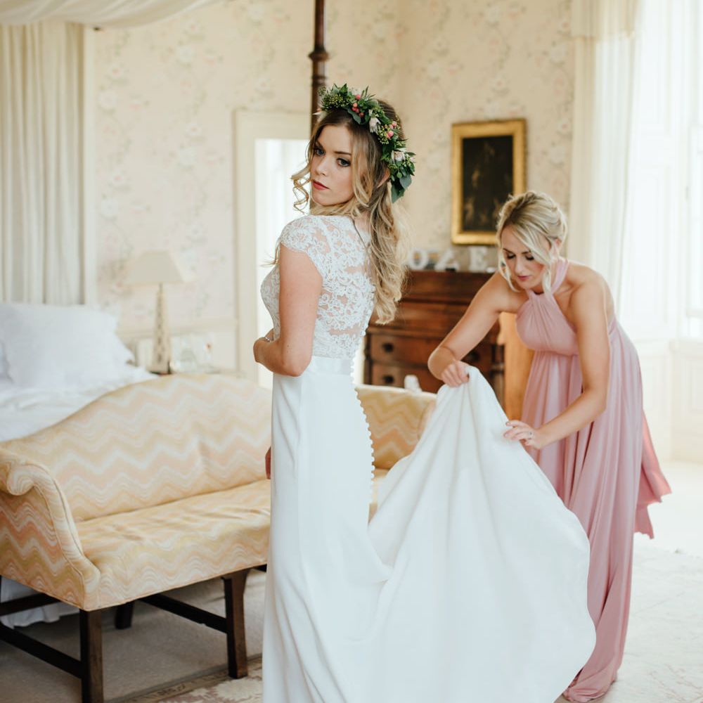 Getting Ready | Bride in Bespoke Suzanne Neville Scarlett Bridal Gown & Bridesmaids in Pink Twobirds Dress | The Lou's Photography