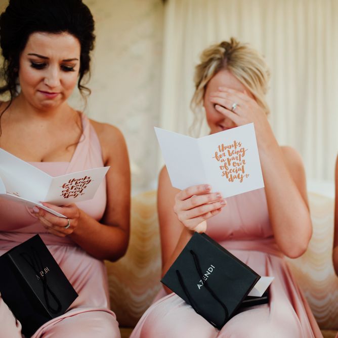 Thank you Gifts | Bridesmaids in Pink Twobirds Dresses | The Lou's Photography