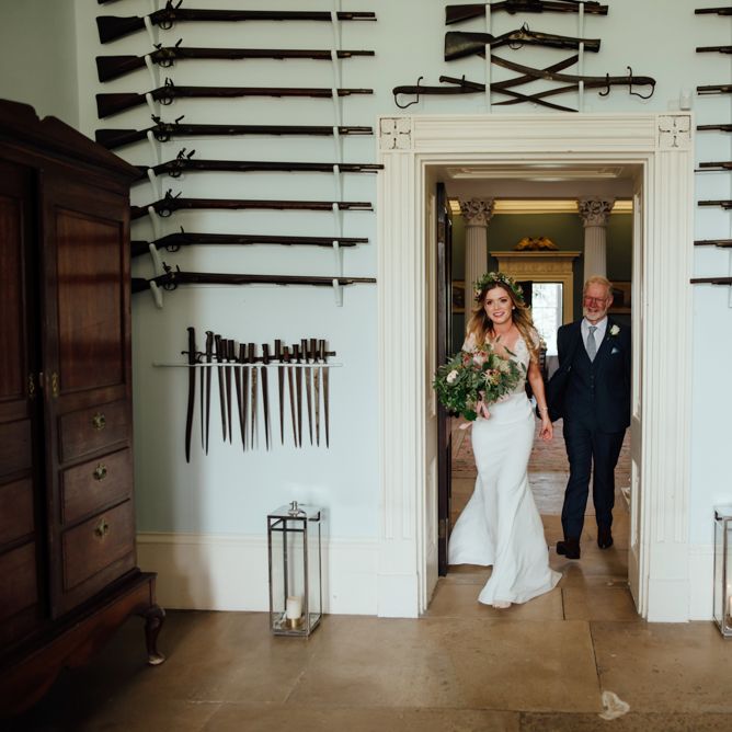 Bride in Bespoke Suzanne Neville Scarlett Bridal Gown | Protea Bouquet & Flower Crown | The Lou's Photography