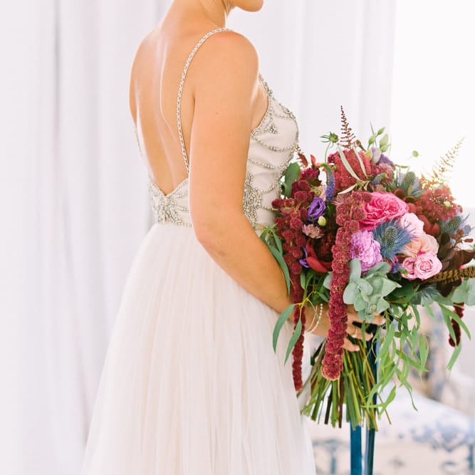 Jewel Bouquet | Beautiful Bride in Catherine Dean "Freya" Gown | Jewel Coloured Spanish Wedding Planned & Styled by Rachel Rose Weddings | Anna Gazda Photography