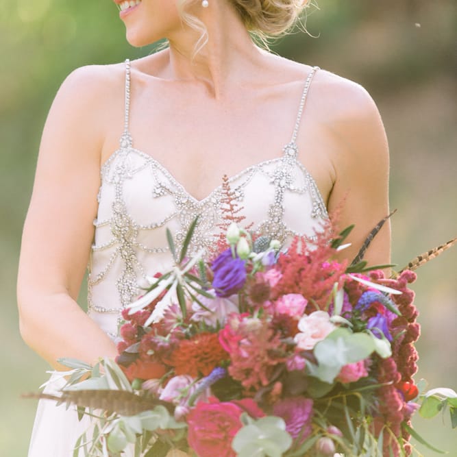 Bride in Catherine Deane 'Freya' Gown | Jewel Coloured Spanish Wedding Planned & Styled by Rachel Rose Weddings | Anna Gazda Photography
