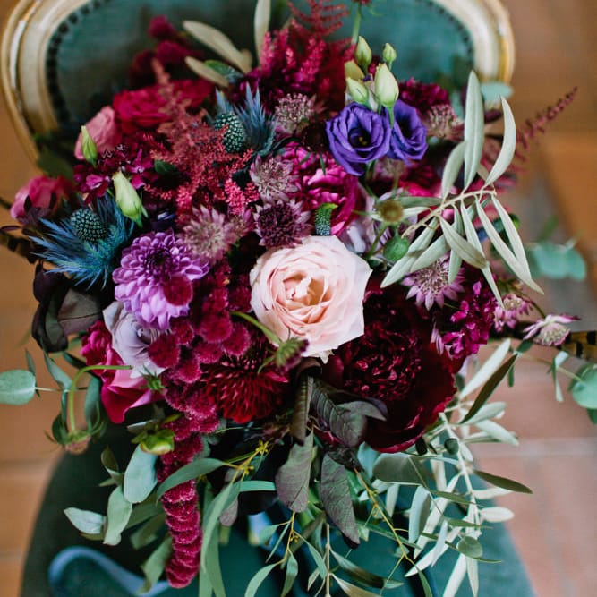 Deep Pink & Purple Wedding Bouquet | Jewel Coloured Spanish Wedding Planned & Styled by Rachel Rose Weddings | Anna Gazda Photography