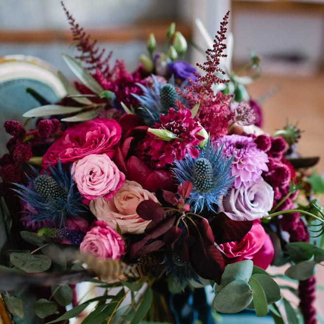 Bright Pink & Purple Wedding Bouquet | Jewel Coloured Spanish Wedding Planned & Styled by Rachel Rose Weddings | Anna Gazda Photography