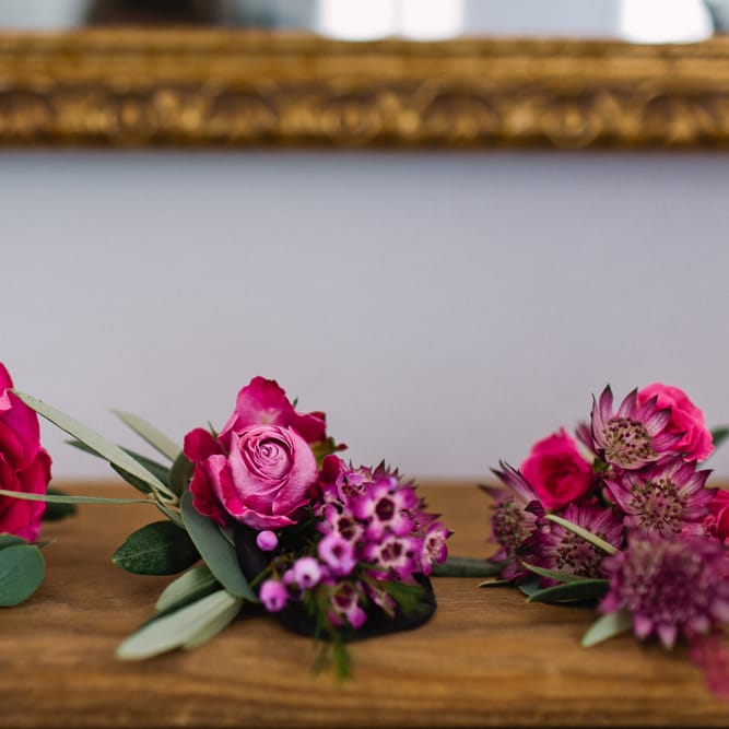 Bright Pink Button Holes | Jewel Coloured Spanish Wedding Planned & Styled by Rachel Rose Weddings | Anna Gazda Photography