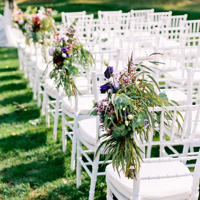 Aisle Wedding Chair Flowers | Jewel Coloured Spanish Wedding Planned & Styled by Rachel Rose Weddings | Anna Gazda Photography