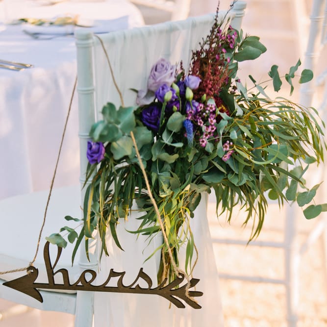 Floral Chair Back Decor | Jewel Coloured Spanish Wedding Planned & Styled by Rachel Rose Weddings | Anna Gazda Photography