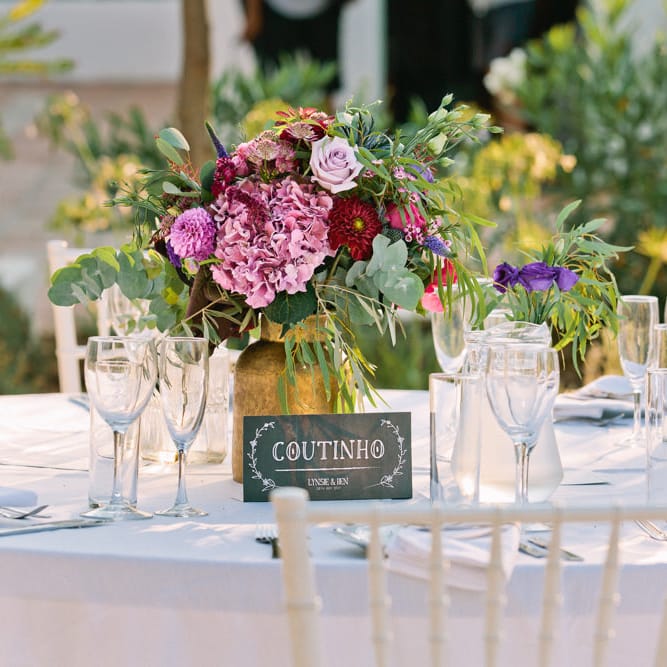 Floral Table Centrepiece | Jewel Coloured Spanish Wedding Planned & Styled by Rachel Rose Weddings | Anna Gazda Photography